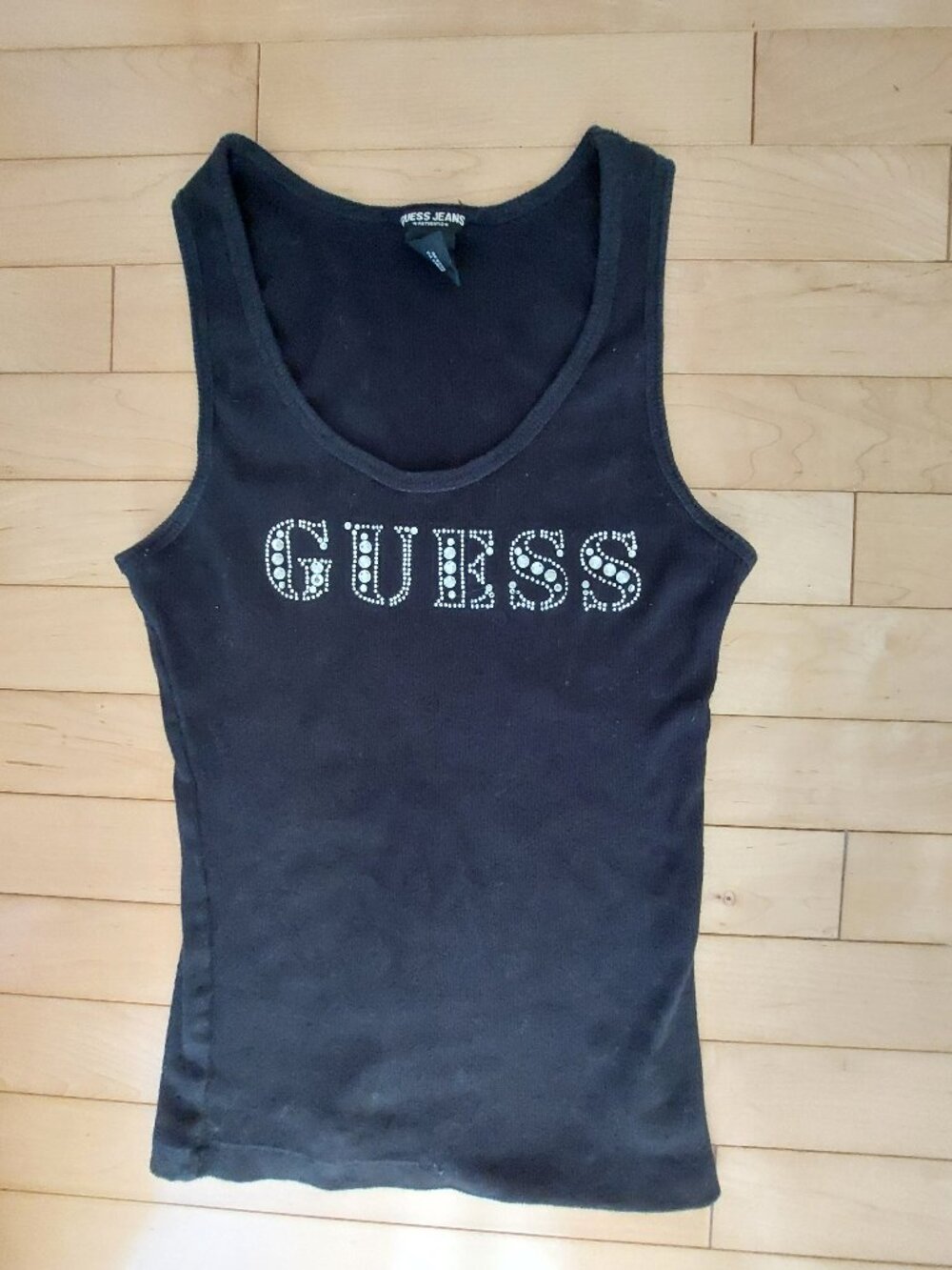 Vintage Y2K Guess Jeans Rhinestone Logo Ribbed Tank Top
